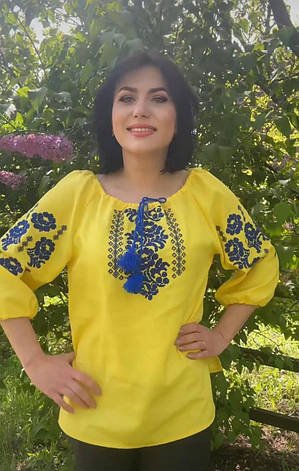 Вишиванка жіноча (жовте домоткане полотно) "Елегія", фото 1