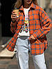 Жіноча помаранчева базова бавовняна сорочка оверсайз на гудзиках у клітинку, фото 2