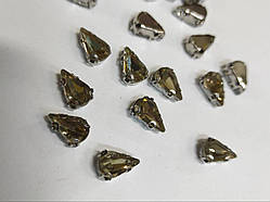 Стрази в цапах пришивні "Крапля" 10*6мм Прозорі бежеві, 1 шт