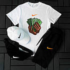 Чоловічий літній костюм Nike Футболка + Шорти + Кепка + Барсетка чорний Комлпект Найк, фото 4