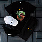 Чоловічий літній костюм Nike Футболка + Шорти + Кепка + Барсетка чорний Комлпект Найк, фото 3