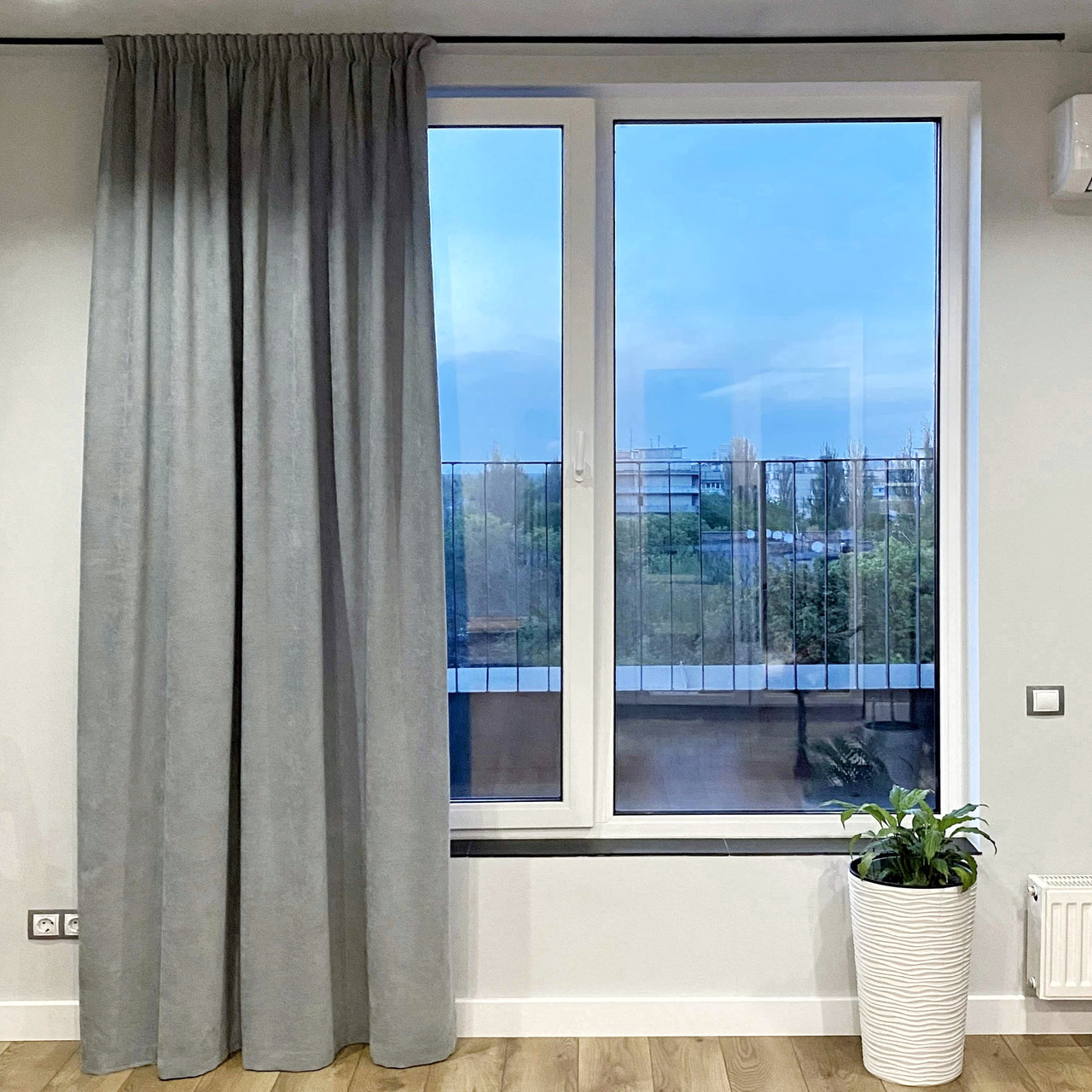 Штора на тасьмі 1 шт ширина-150 висота-250 мікровелюр Сіро-блакитний, фото 1