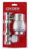 Комплект для під'єднання радіатора 1/2" прямий з термоголовкою Koer