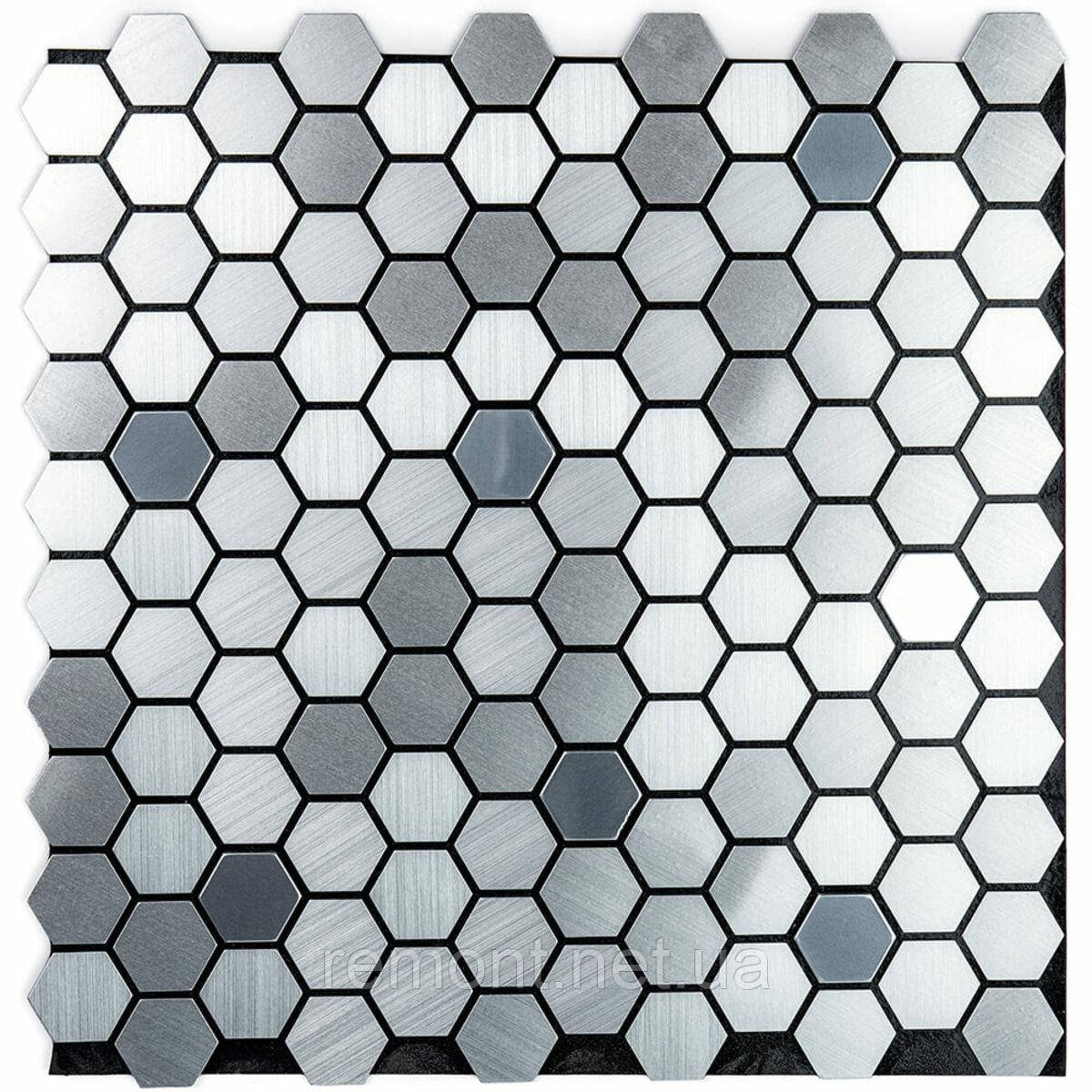 Самоклеюча алюмінієва плитка 300х300х3мм Срібна мозаїка із дзеркальними вставками SW-00001928, фото 1
