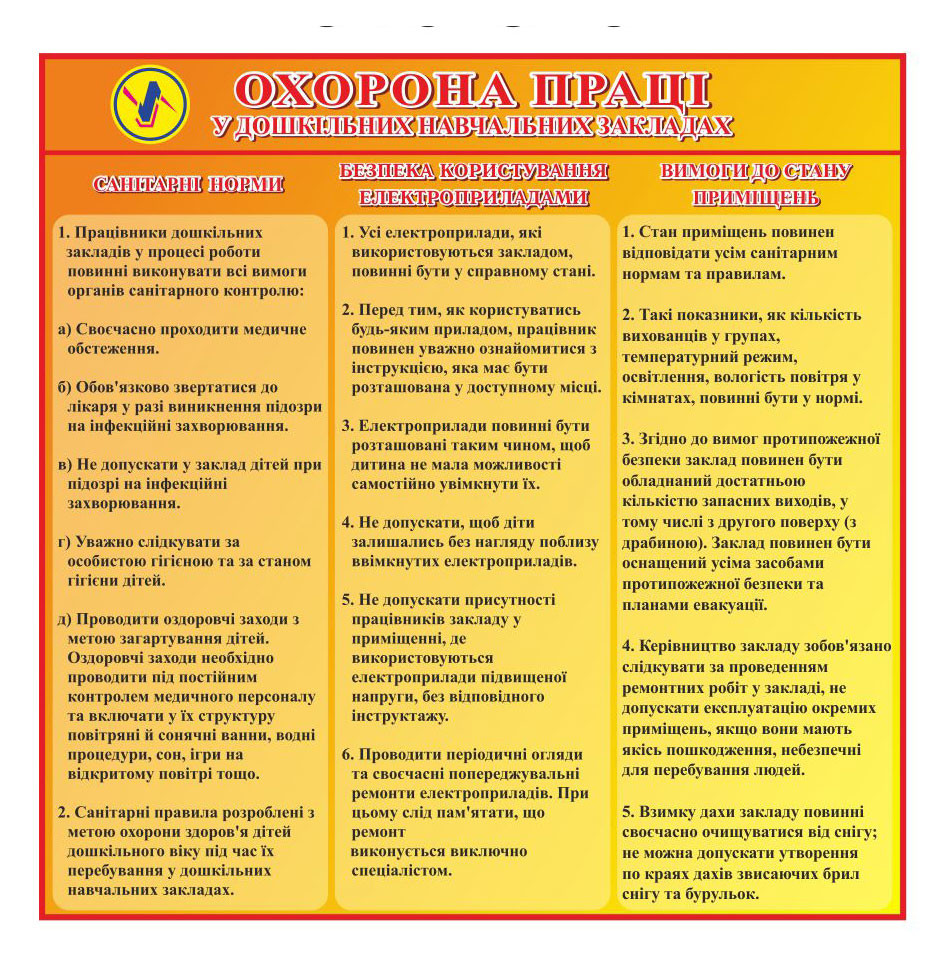 Стенд "Охорона праці в дошкільних навчальних закладах", фото 1