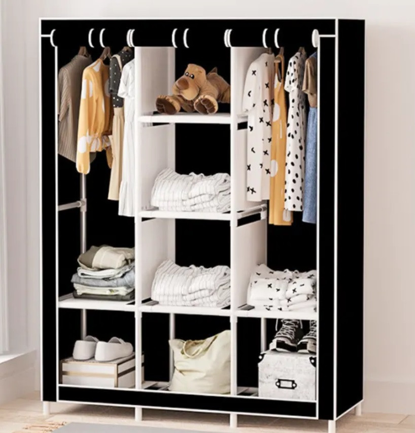 Складаний шафа великий STORAGE WARDROBE 175 х 130 х 45 см каркасний тканинний Чорний