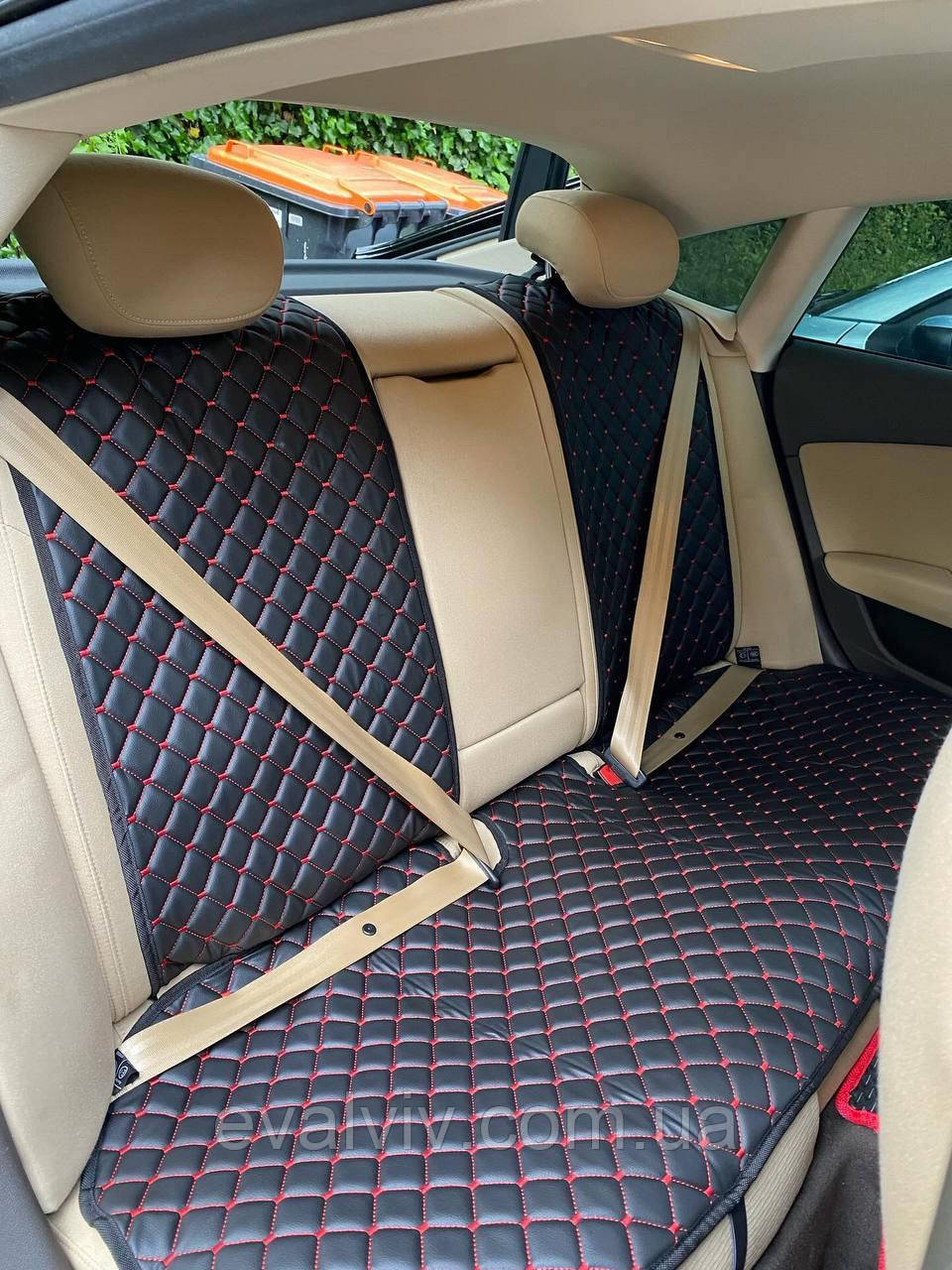 Накидки на сидіння з екошкіри (Колір: Чорний, Нитка: Червона) Задній диван, фото 1