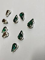 Стрази в цапах пришивні "Крапля" 10*6мм Смарагдові, 1 шт