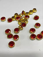 Стрази в цапах пришивні 8мм. Червоні, 1 шт