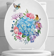 Красива наклейка для декору на унітаз Птахи та квіти