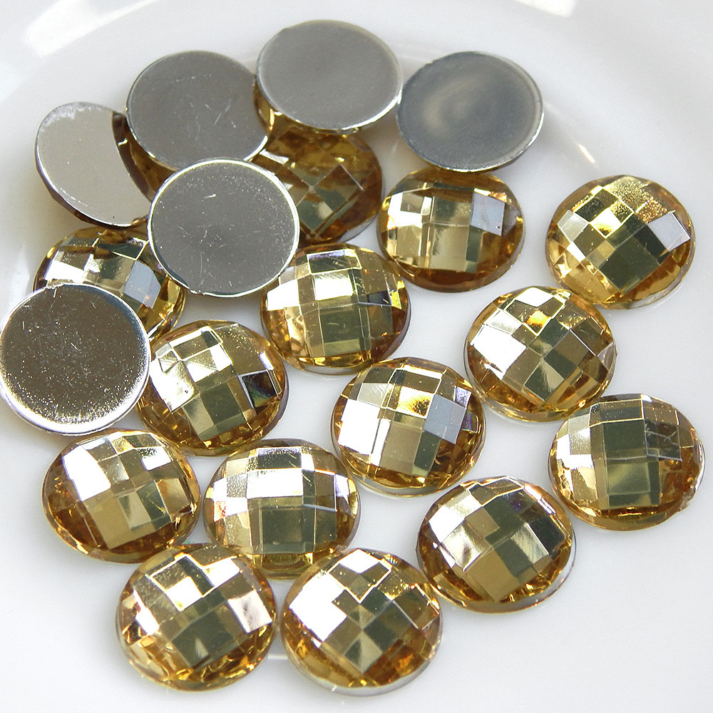 Камінь клейовий круглий, 12 мм, жовтий (10 шт)