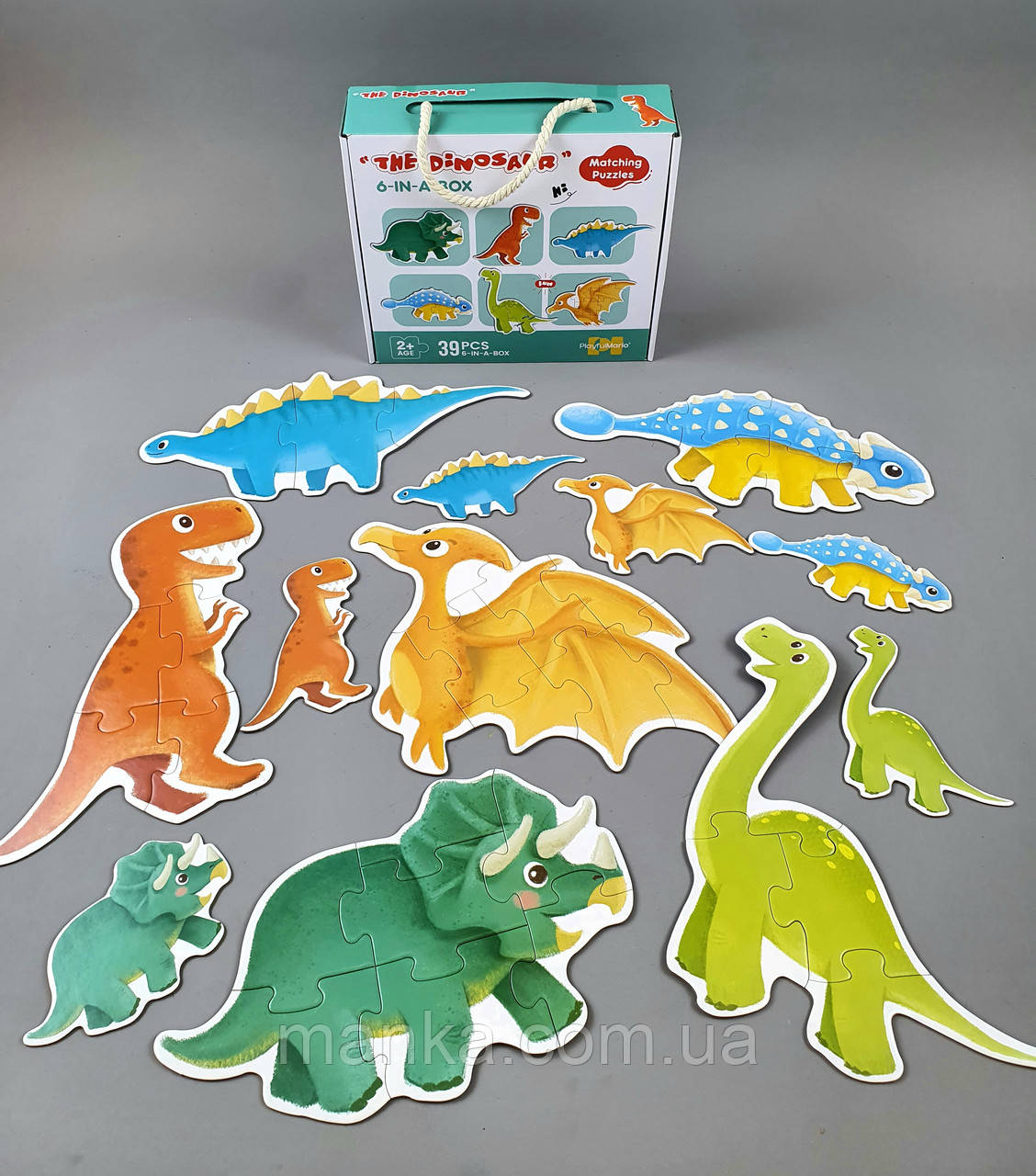 Пазли 88769  39 елементів, "Динозаври", 6 тваринок, 6 карток-прикладів, в коробці, фото 1