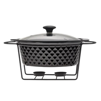 Марміт круглий 2,5л 27,9см кераміка скляна кришка + метал.підставка чорний 6426 KAMILLE