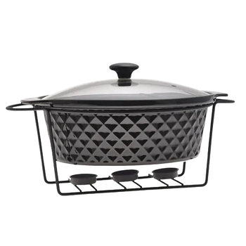 Марміт круглий 3,5л 33см кераміка скляна кришка + метал.підставка чорний 6427 KAMILLE