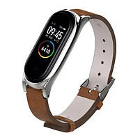 Шкіряний ремінець для фітнес браслета Xiaomi Mi Band 7 Type C коричневий, тримач - сріблястий, фото 4