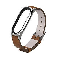 Шкіряний ремінець для фітнес браслета Xiaomi Mi Band 7 Type C коричневий, тримач - сріблястий, фото 3