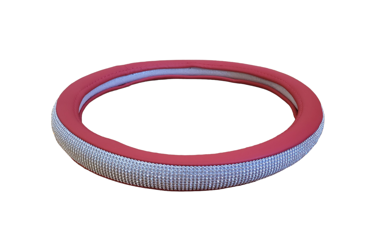 Чохол на кермо зі стразами. Обплетення на кермо червона Шкіра зі стразами М 37-39