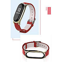 Шкіряний ремінець для фітнес браслета Xiaomi Mi Band 7 Type C червоний, тримач - золотистий, фото 5