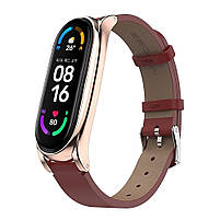 Шкіряний ремінець для фітнес браслета Xiaomi Mi Band 7 Type C червоний, тримач - золотистий, фото 3