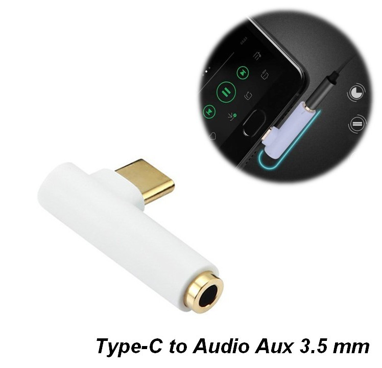 Перехідник адаптер кутовий Type-C to Audio Aux 3.5 mm White, фото 1