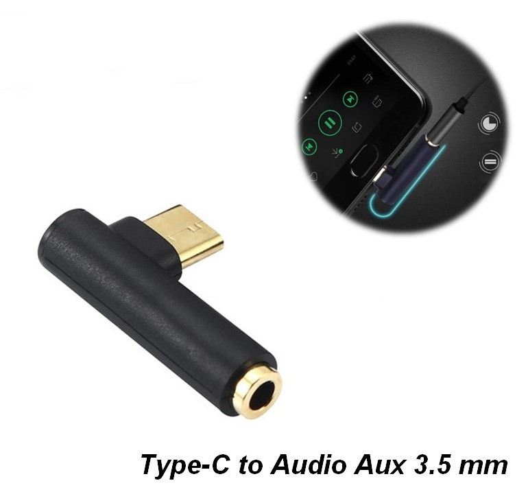 Перехідник адаптер кутовий Type-C to Audio Aux 3.5 mm Black, фото 1