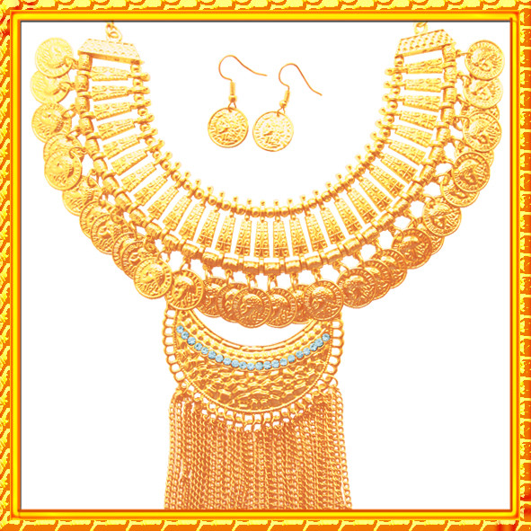 Набор Монетки: Колье Восточное и Серьги - Монеты под Золото , Металл, Длина - 50 см + 7 см.