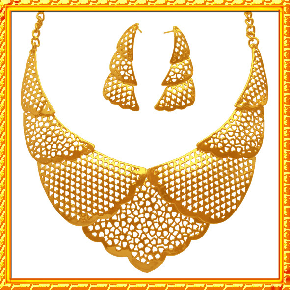 Набор Ажурный: Колье и Серьги под Золото, Металл, Длина - 45 см + 6 см.