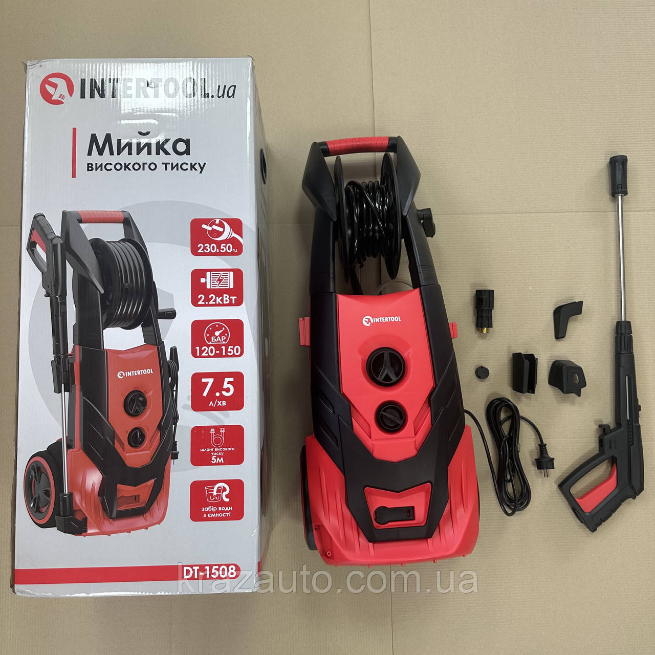 Мийка високого тиску 2200 Вт, ном. 6.5 л/хв, макс. 7.5 л/хв, 120-150бар INTERTOOL DT-1508