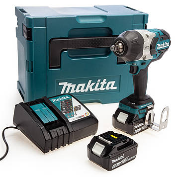 Професійний акумуляторний ударний гайкокрут Makita DTW 1002 RTJ : з АКБ 2-шт 18 V  5 Аh, 1000 Нм, 1/2"