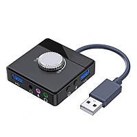 Зовнішня звукова USB карта з регулюванням гучності для планшетів і комп'ютерів Jinghua Чорна