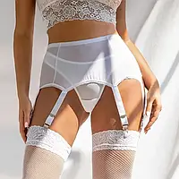 Білий жіночий прозорий широкий пояс для панчіх із пластиковими застібками