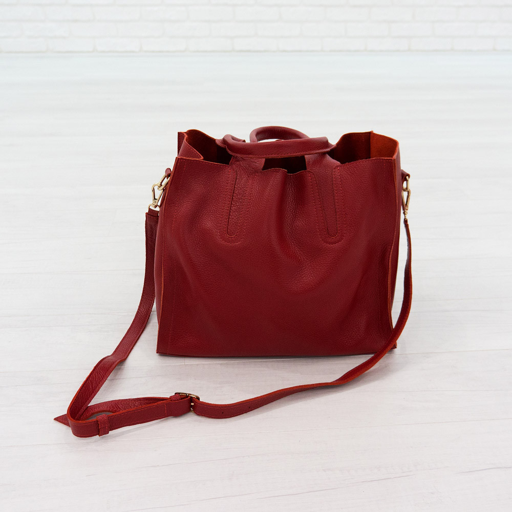 Елегантна червона сумка-шоппер з натуральної шкіри woman's heel на одне відділення