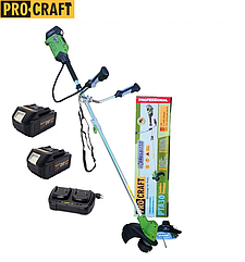 Акумуляторний тример Procraft PTA30 (2 Акумулятори 20 В по 4 А/год і Подвійне зарядне в комплекті)