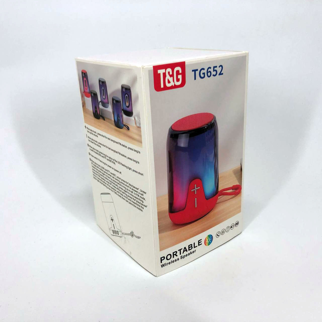 Портативна блютус колонка TG652, Bluetooth колонка з NO-642 різнокольоровим підсвічуванням