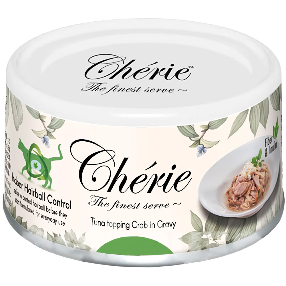Вологий корм Cherie Hairball Control для котів (шматочки) для запобігання утворення шерстяних грудочок з тунцем і крабом, 80 г