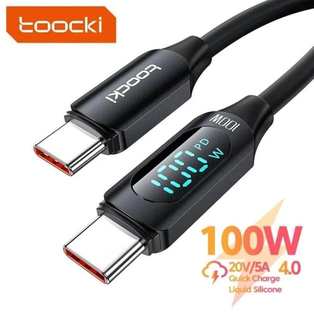 Кабель Type-C to Type-C Toocki, 2m, 100W, Black, Display