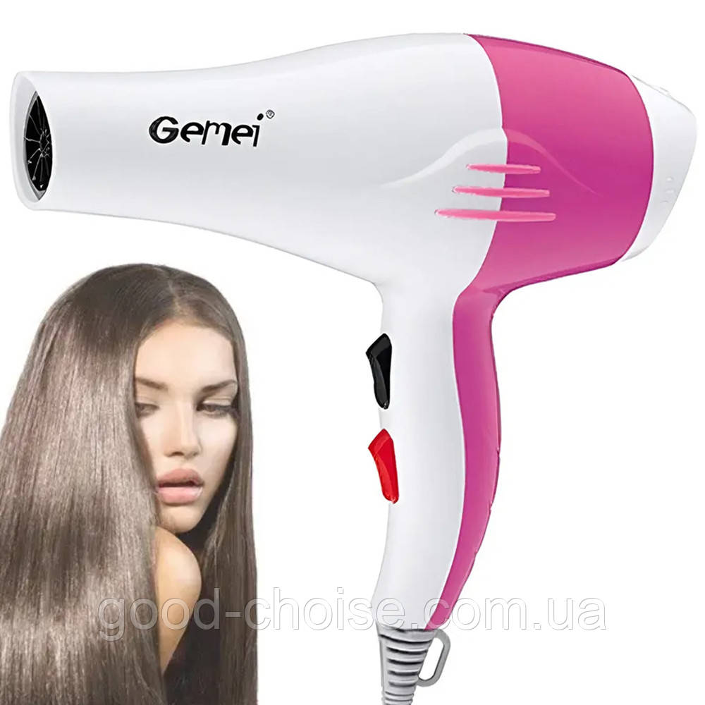 Фен для волосся від мережі, Gemei GM-1702 / Фен для укладання волосся / Дорожній фен / Професійний фен, фото 1