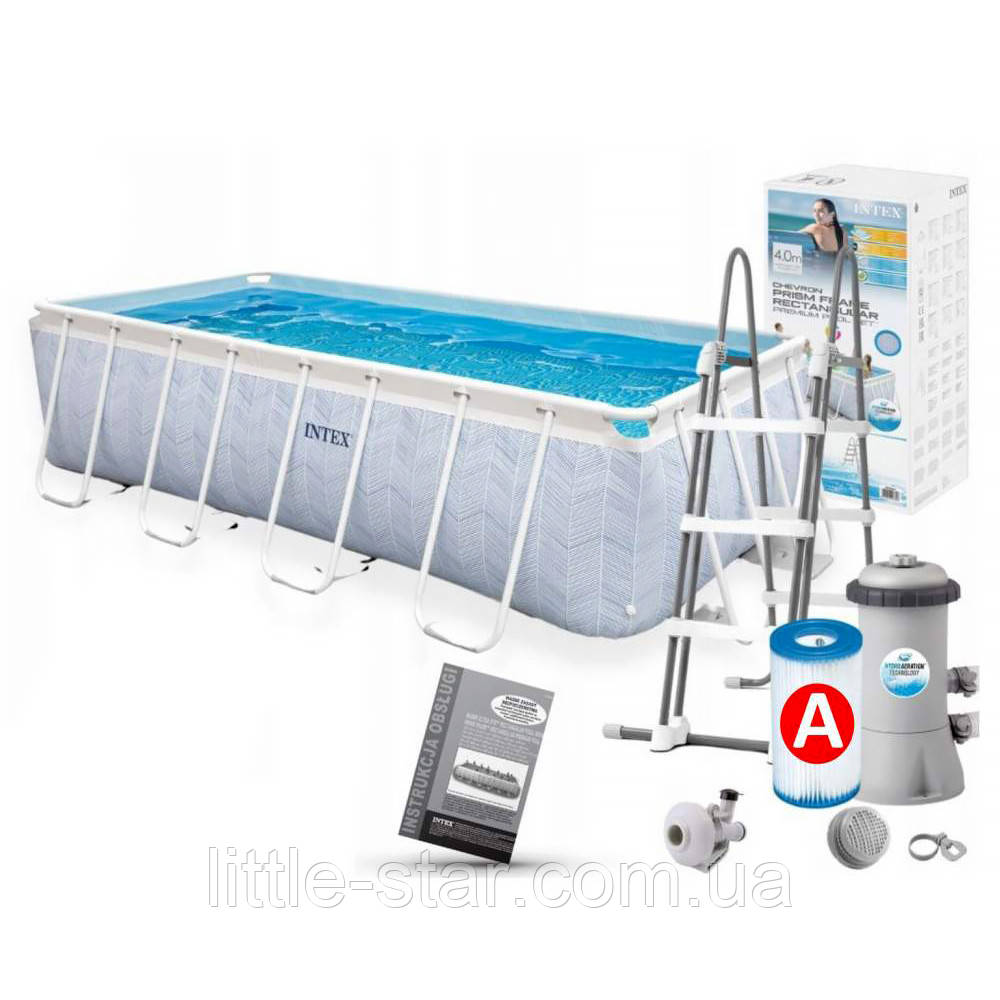 Каркасний басейн 400 x 200 x 100 см, Intex 26780, фільтр-насос 2006 л/год, сходи