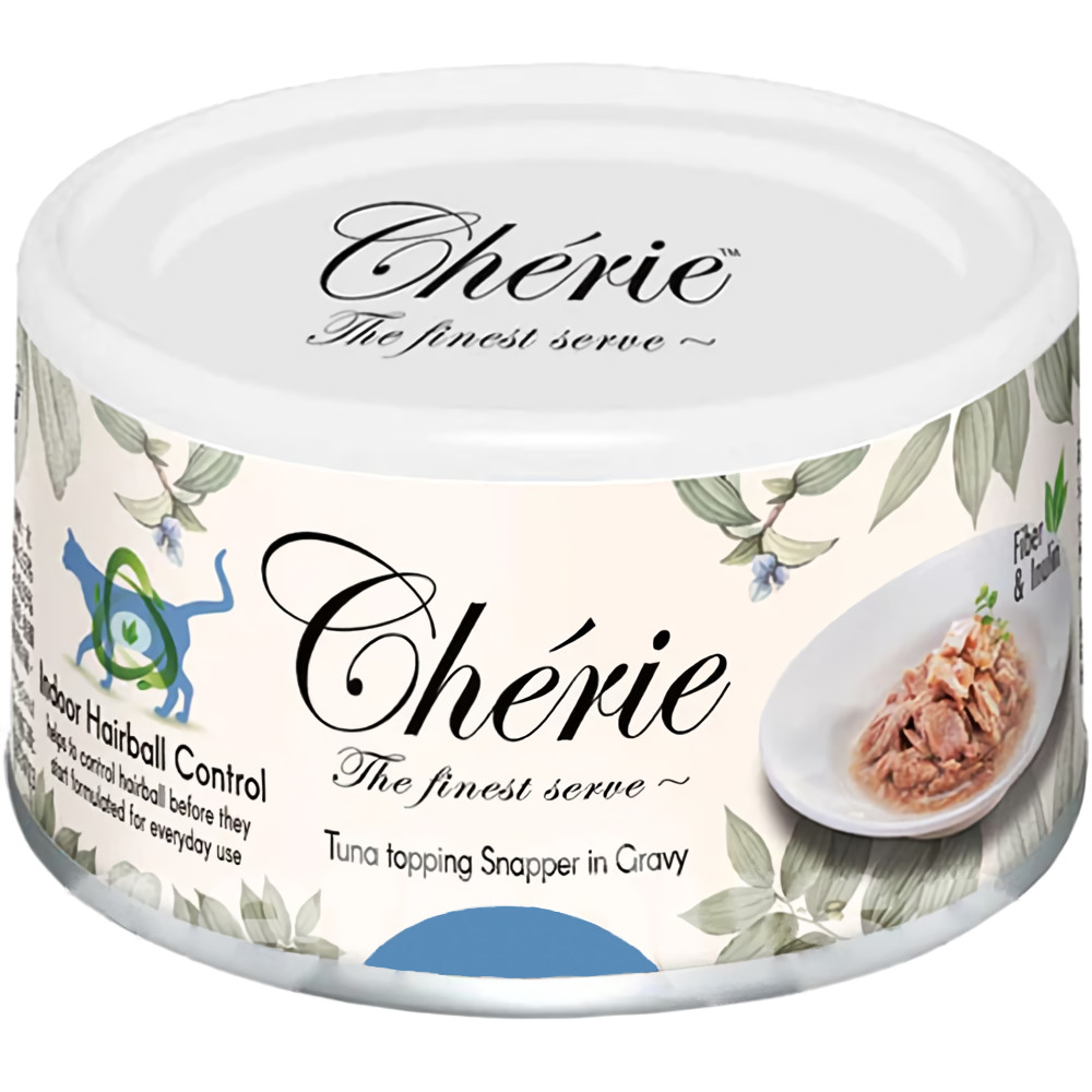 Вологий корм Cherie Hairball Control для котів (шматочки) для запобігання утворення шерстяних грудочок з тунцем і луціаном, 80 г