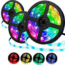 Комплект 3 шт Світлодіодна LED стрічка 5 м 3528 RGB + пульт + блок