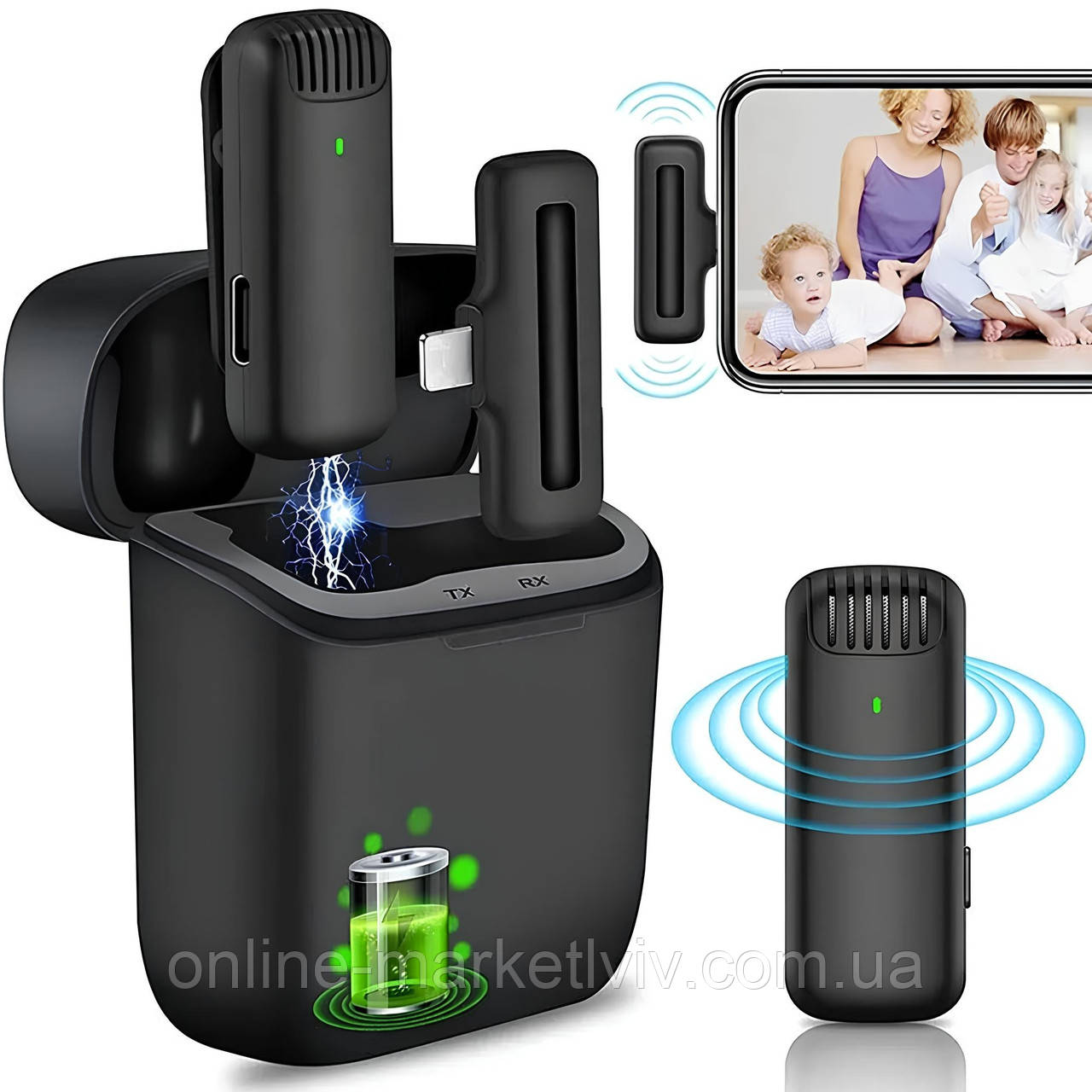 Бездротовий петличний мікрофон 2 шт, Lightning, J11 / Мікрофон для блогерів / Петличка для телефону, фото 1