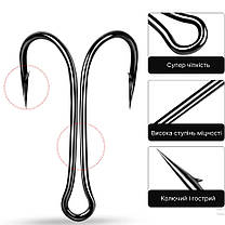 Крючки  двойные для рыбалки №2, Корея, 100 шт., фото 3