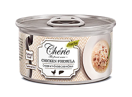 Корм вологий Cherie з шматочками м'яса курки та курячої печінки в соусі 80 г