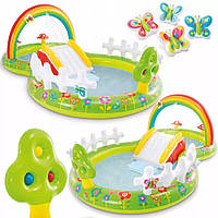 Детский надувной игровой центр Intex 57154. "Мой сад", с горкой, душем, мячиками и игрушкам.