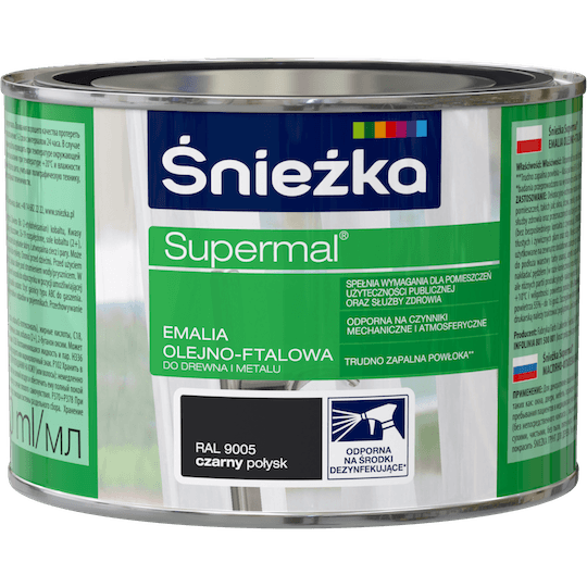 Емаль олійно фталева Sniezka SUPERMAL ЧОРНА 0,4 л RAL9005