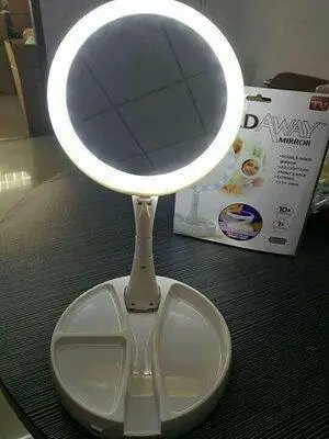 Дзеркало для макіяжу кругле з підсвічуванням led складне двостороннє, звичайне +10-ти кратне збільшення