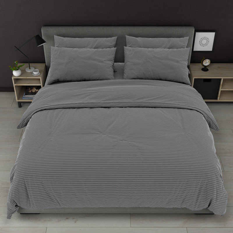 Бязь Gold Lux 220 см однотонна, темно-сіра тканина в смужку для постільної білизни, 50 м у рулоні, Пакистан