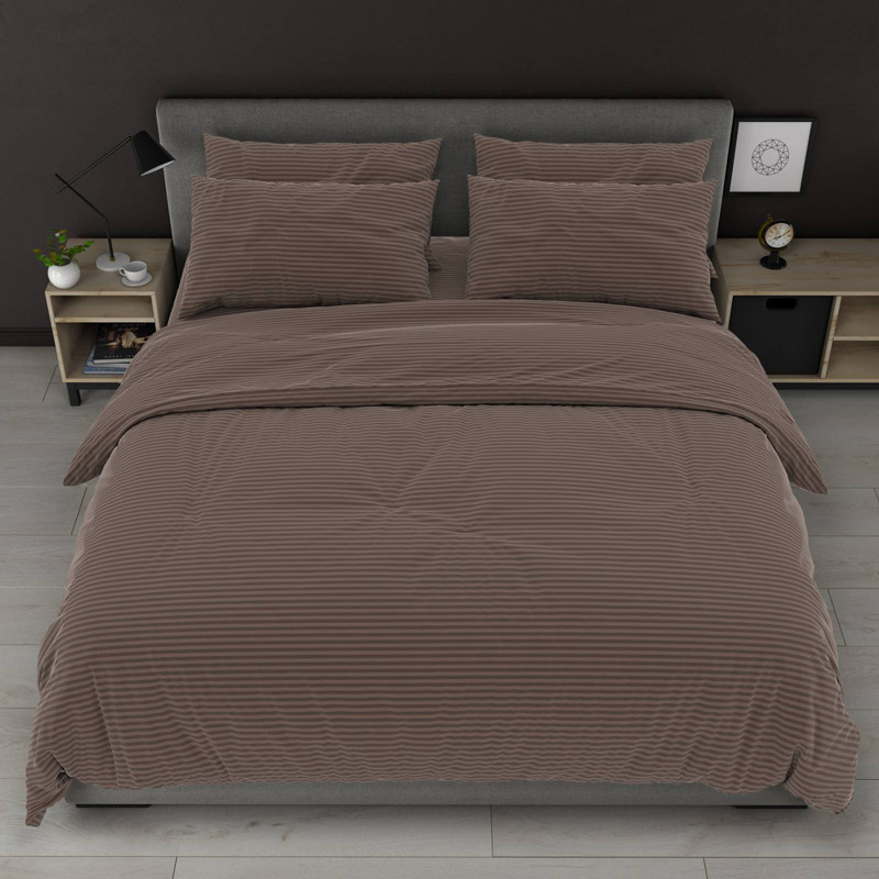 Темно коричнева в смужку тканина 220 см для постільної білизни Бязь Gold Lux, 50 м у рулоні, Пакистан