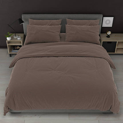 Темно коричнева в смужку тканина 220 см для постільної білизни Бязь Gold Lux, 50 м у рулоні, Пакистан, фото 1