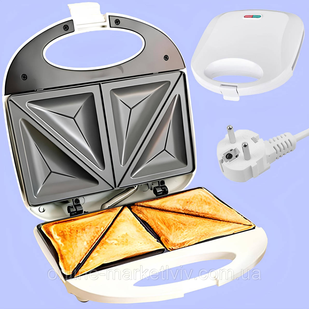 Притискна сендвічниця на 4 порції, 750 Вт, з антипригарним покриттям, XL-877 / Електрична бутербродниця, фото 1